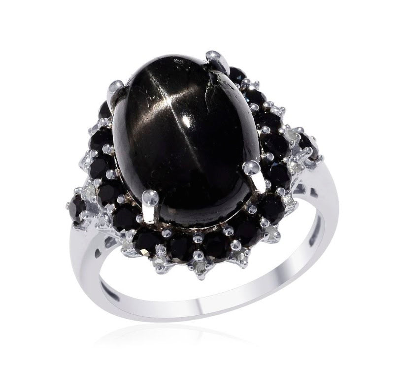 Indian Black Star Diopside & Black Spinel Ring