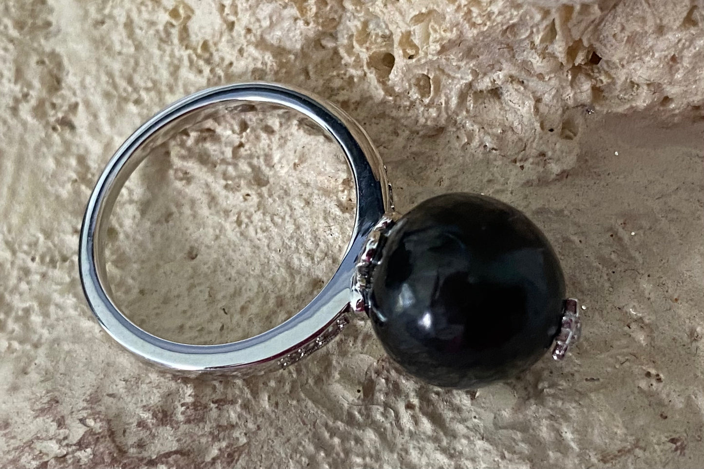 Elite Shungite & White Zircon Silver Ring