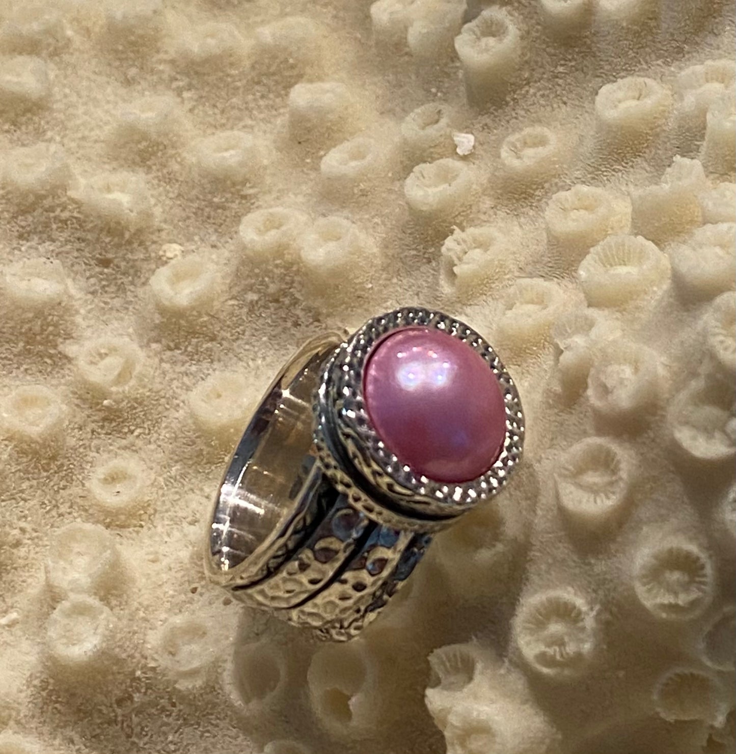 Pink Mabe Pearl Spinner/Fidget Ring In Sterling Silver