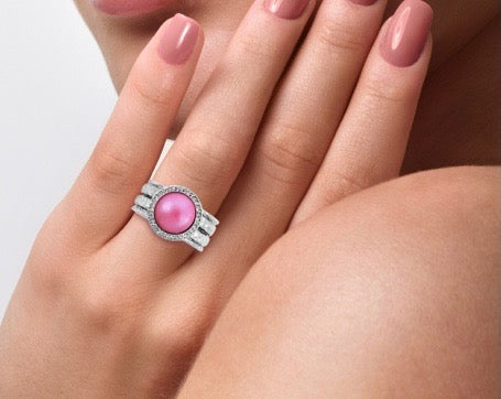 Pink Mabe Pearl Spinner/Fidget Ring In Sterling Silver