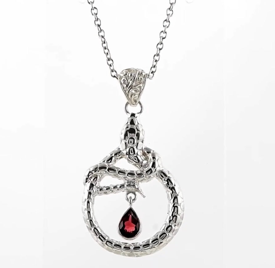 Hand Crafted Mozambique Garnet Silver Snake Pendant