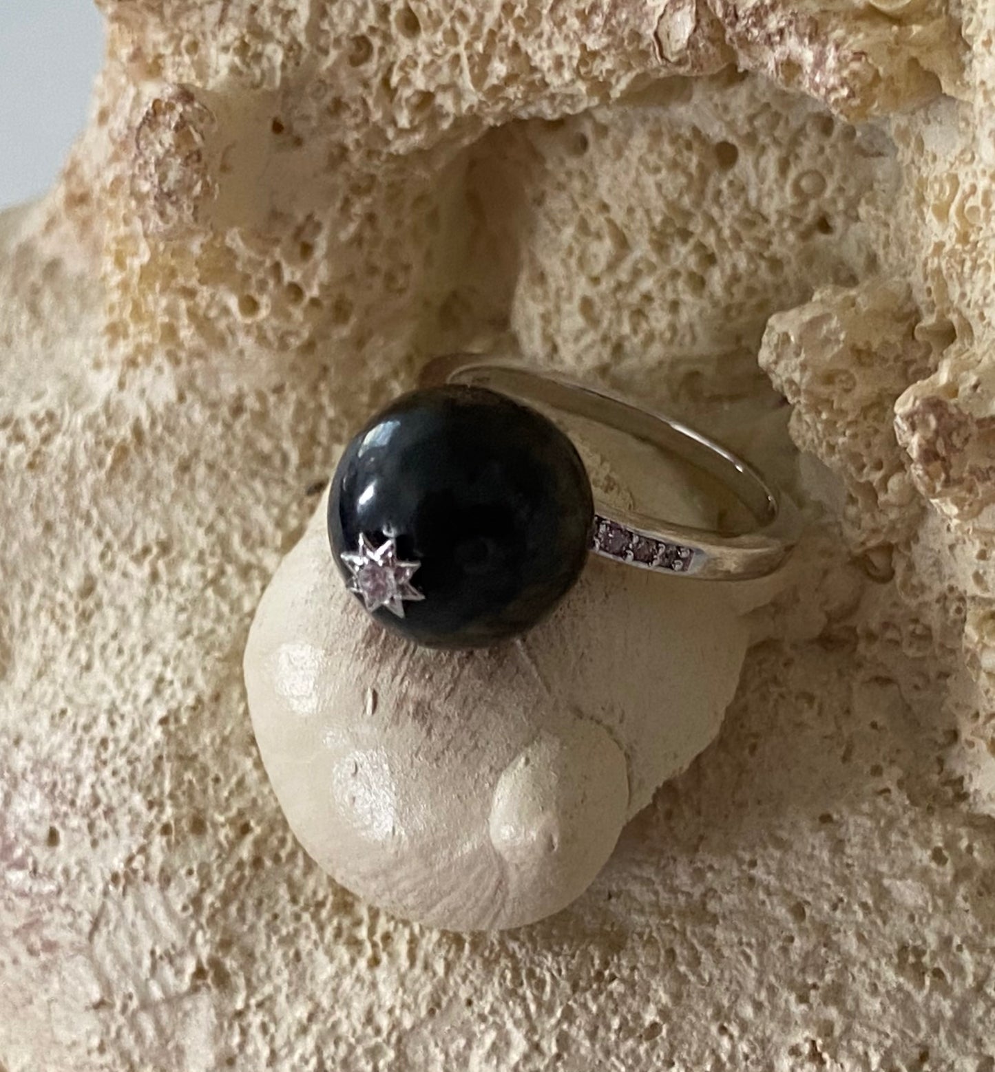 Elite Shungite & White Zircon Silver Ring