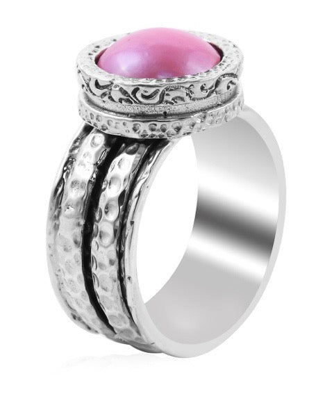 Pink Mabe Pearl Spinner/Fidget Ring In Sterling Silver