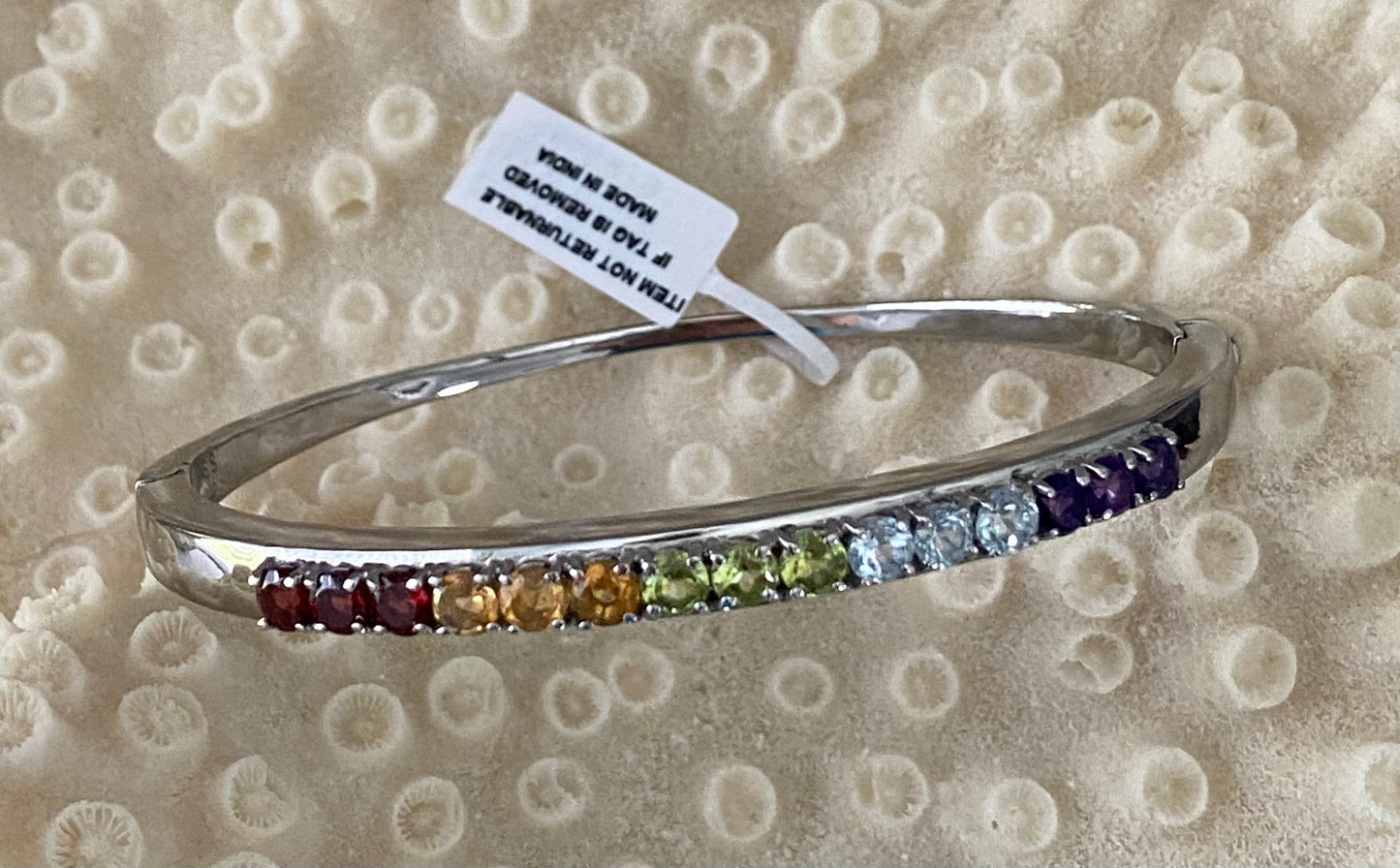 Multi Gemstone Stainless Steel Bangle