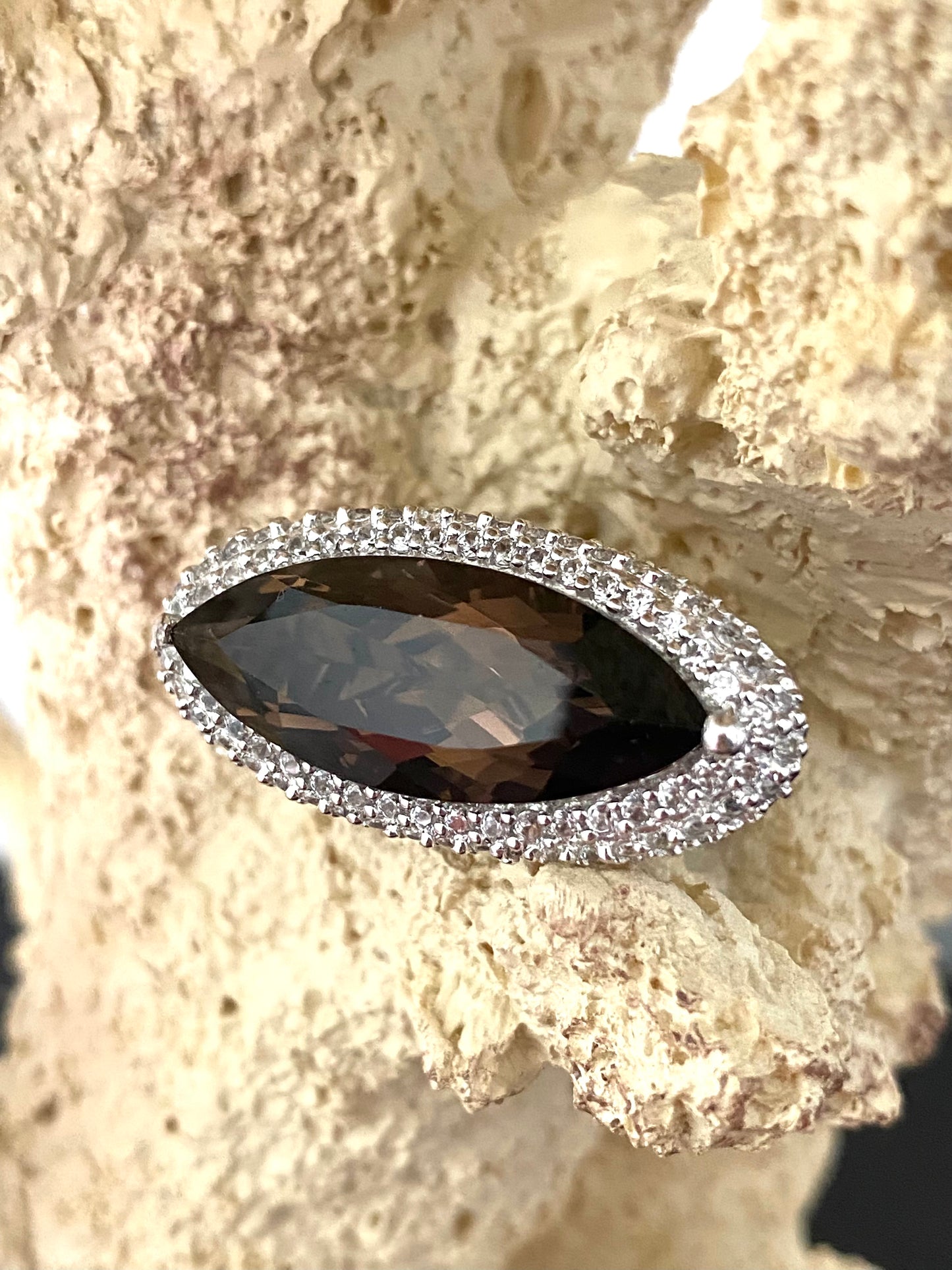 Brazilian Smokey Quartz and White Zircon Ring