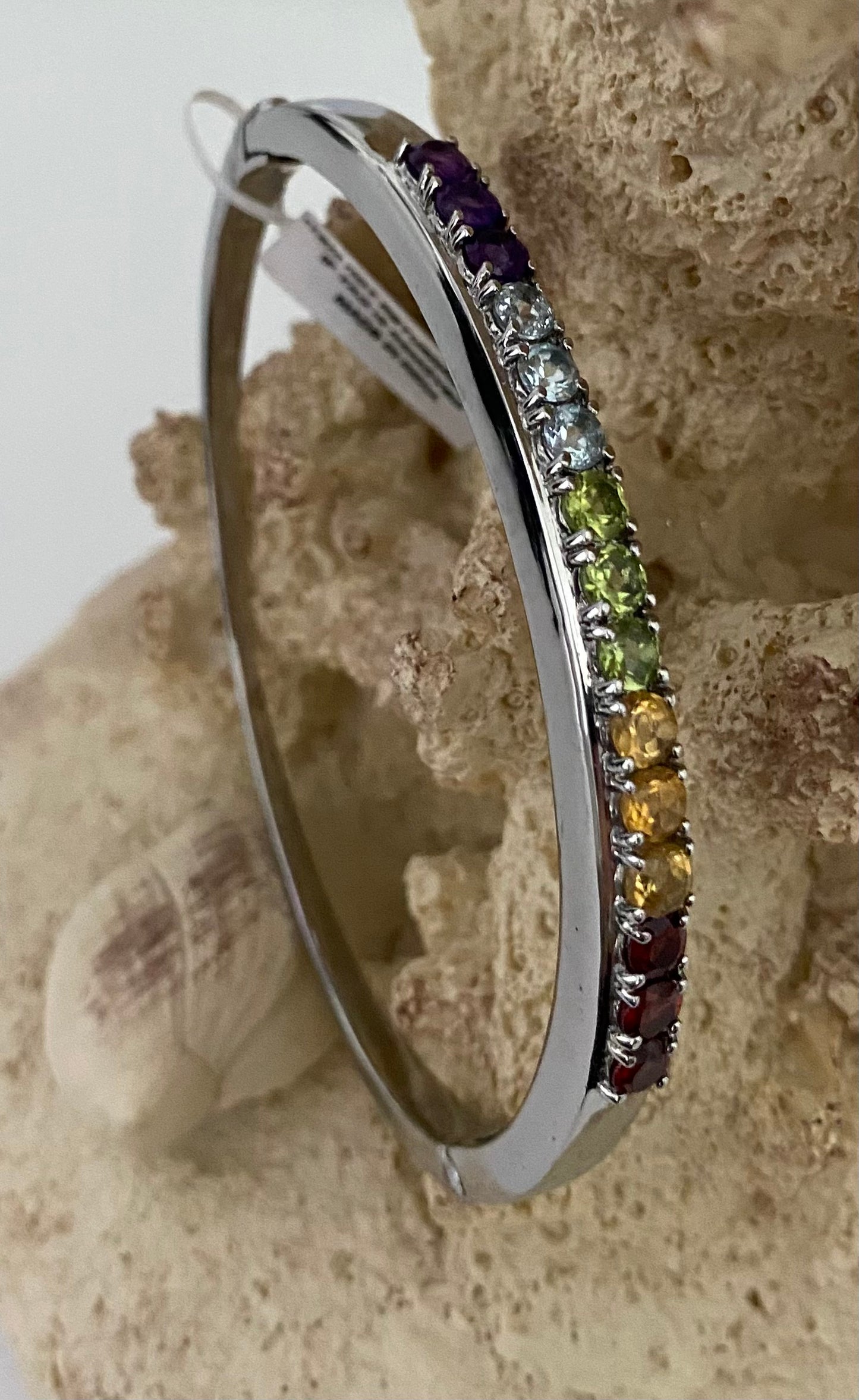 Multi Gemstone Stainless Steel Bangle