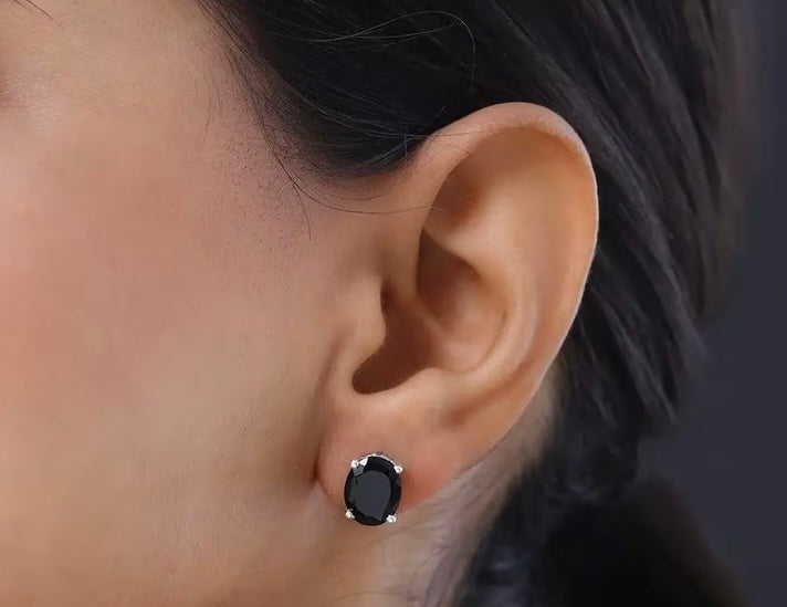 Thai Black Spinel Stud Earrings