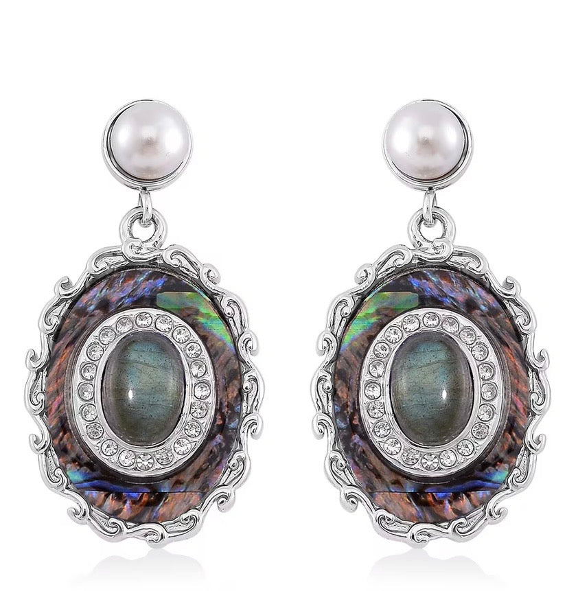 Labradorite and Abalone Shell Earrings