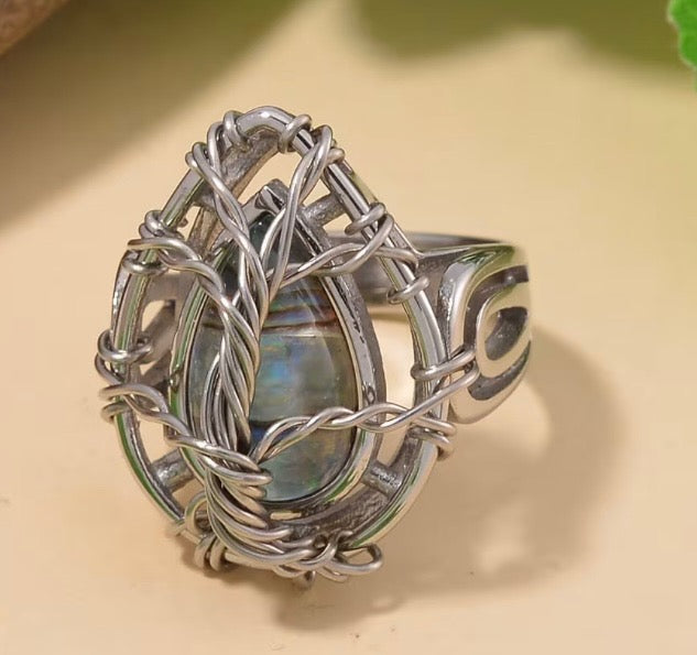Abalone Shell Tree Of Life Ring