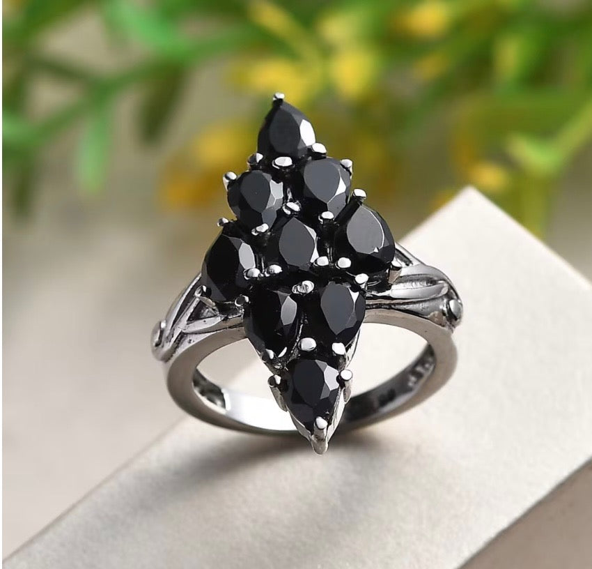 Thai Black Spinel Elongated Ring