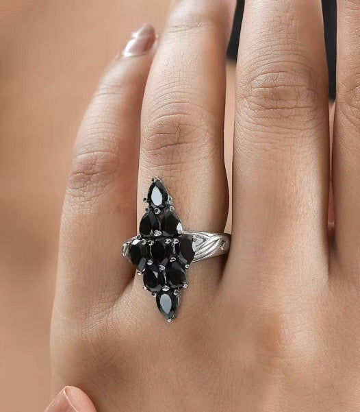 Thai Black Spinel Elongated Ring