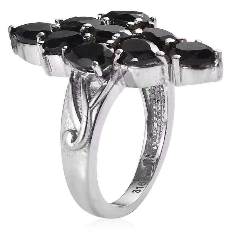 Thai Black Spinel Elongated Ring