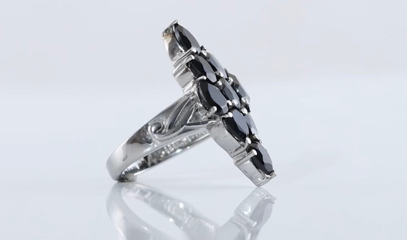 Thai Black Spinel Elongated Ring