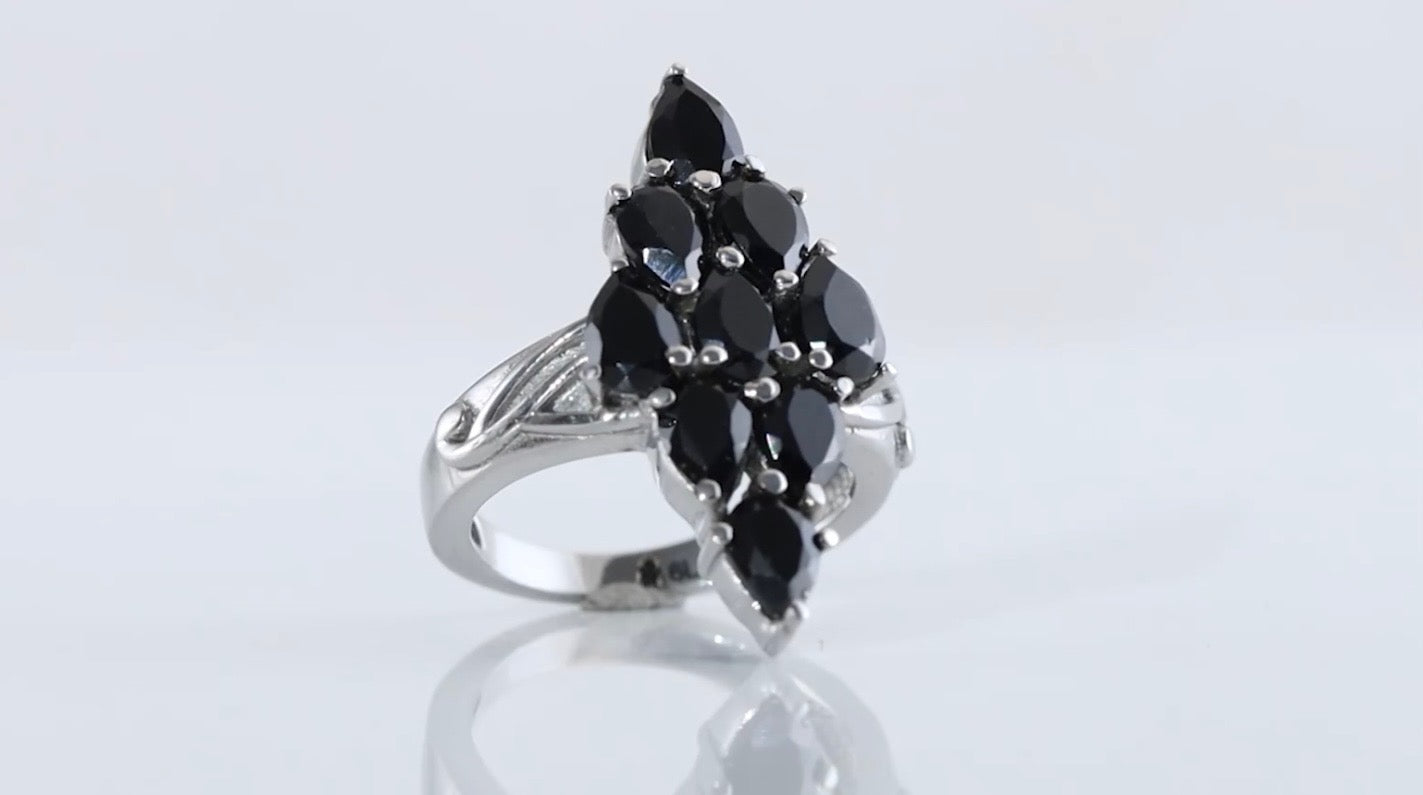 Thai Black Spinel Elongated Ring