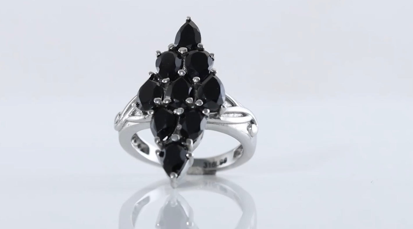 Thai Black Spinel Elongated Ring