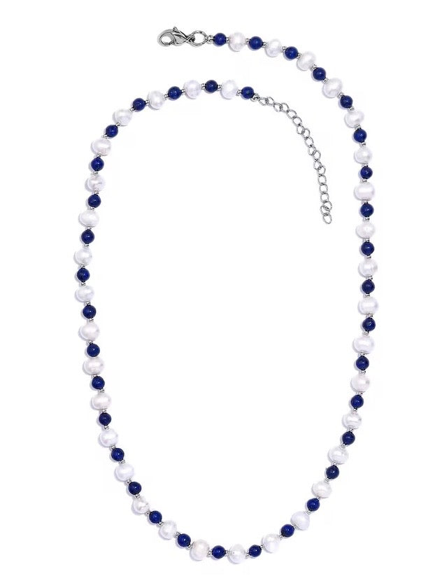 Lapis Lazuli and White Fresh Water Pearl Necklace