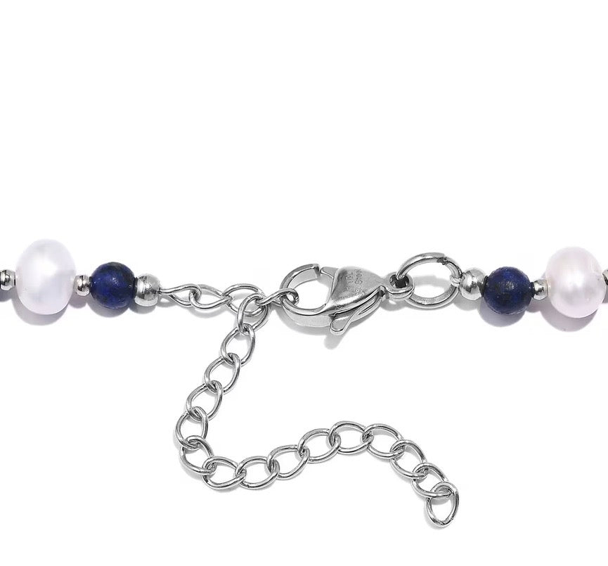 Lapis Lazuli and White Fresh Water Pearl Necklace