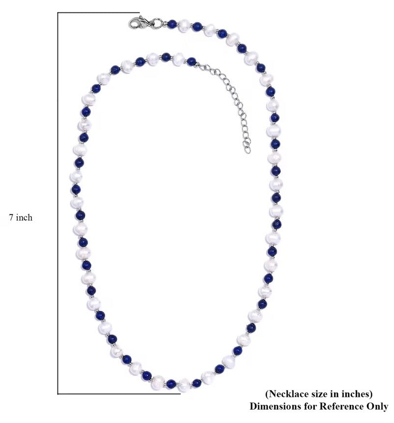 Lapis Lazuli and White Fresh Water Pearl Necklace