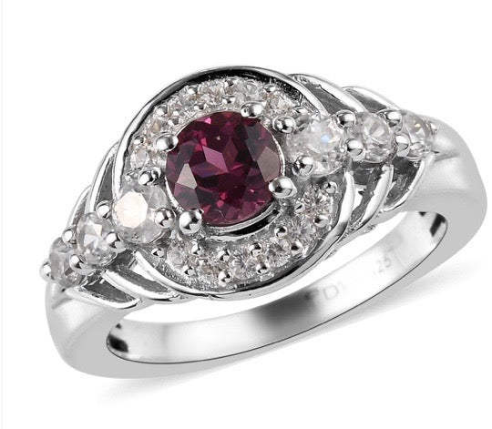Tanzanian Wine Garnet & White Zircon Ring