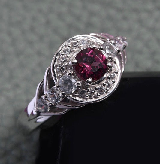 Tanzanian Wine Garnet & White Zircon Ring