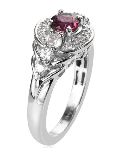 Tanzanian Wine Garnet & White Zircon Ring
