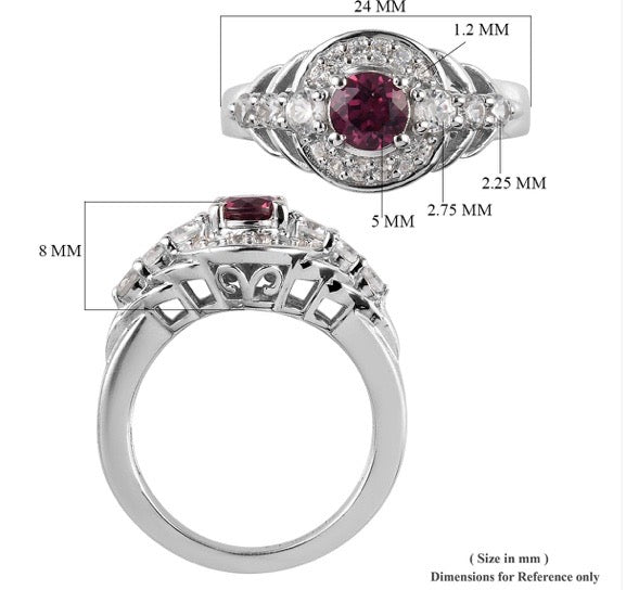 Tanzanian Wine Garnet & White Zircon Ring
