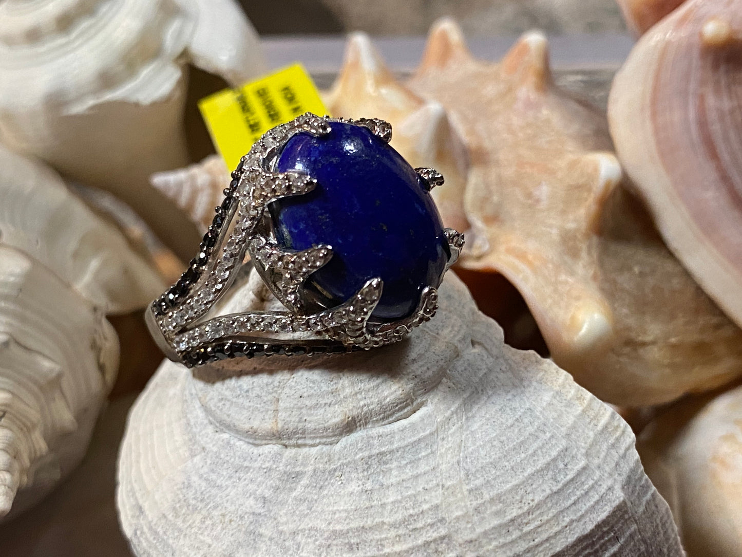 Lapis Lazuli, White Zircon, and Black Spinel Ring