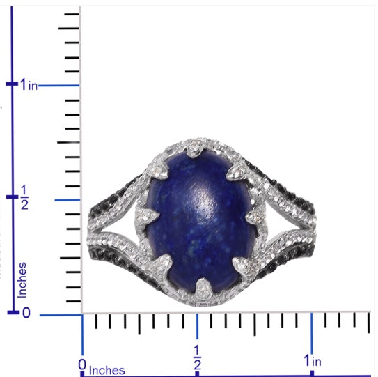 Lapis Lazuli, White Zircon, and Black Spinel Ring