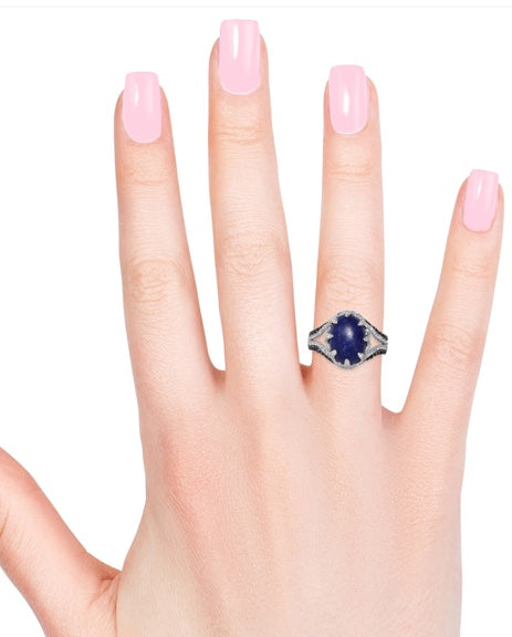 Lapis Lazuli, White Zircon, and Black Spinel Ring