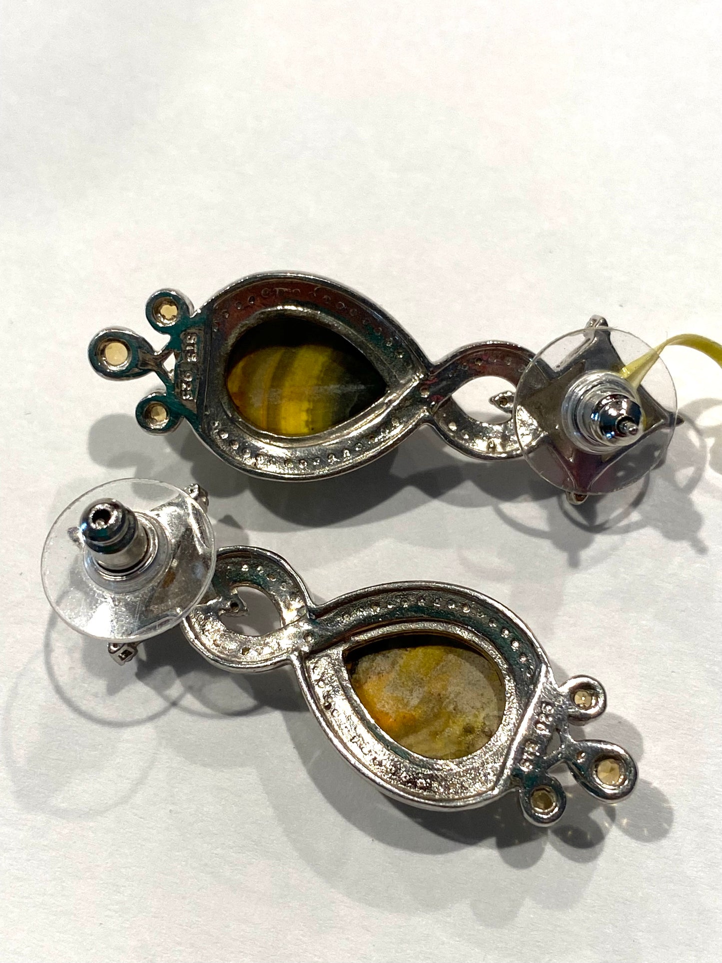 Bumble Bee Jasper Citrine & Black Diamond Earrings