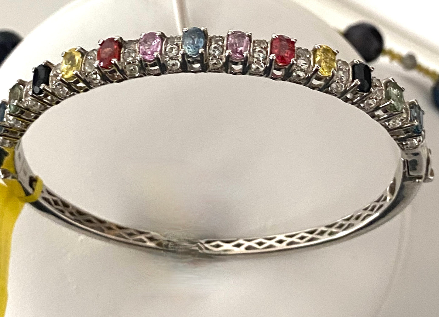 Multi Color Sapphire & White Topaz Bangle Bracelet