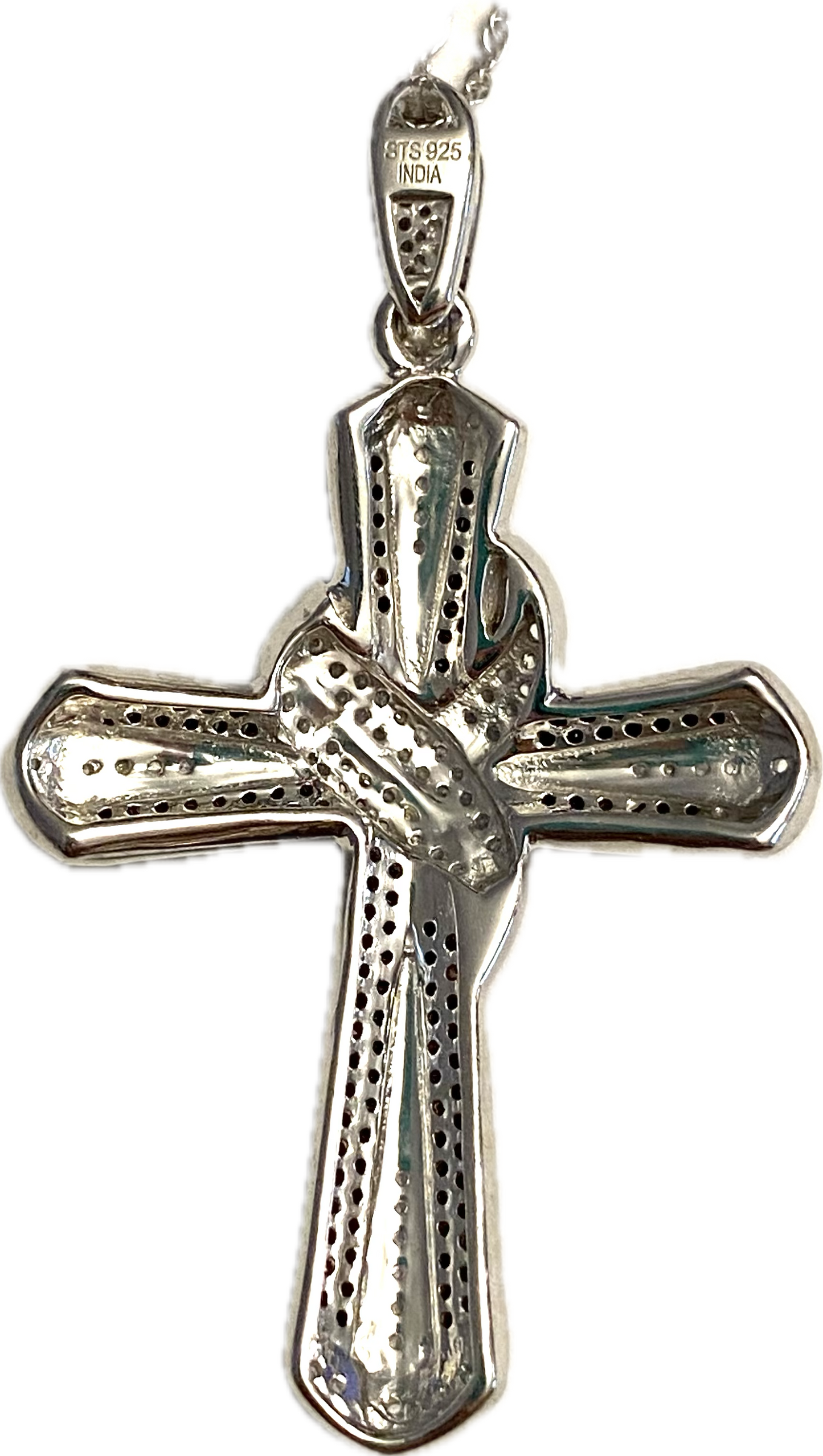 Black Spinel & White Zircon Large Silver Cross Pendant