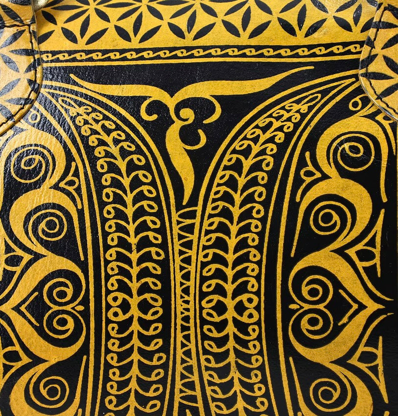 Yellow & Black Hand Painted Leather Handbag
