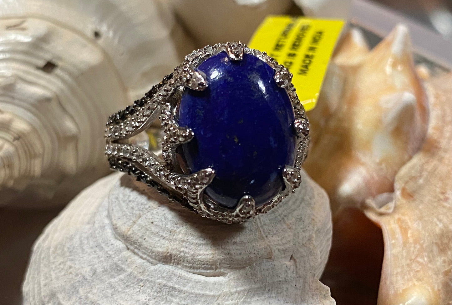 Lapis Lazuli, White Zircon, and Black Spinel Ring
