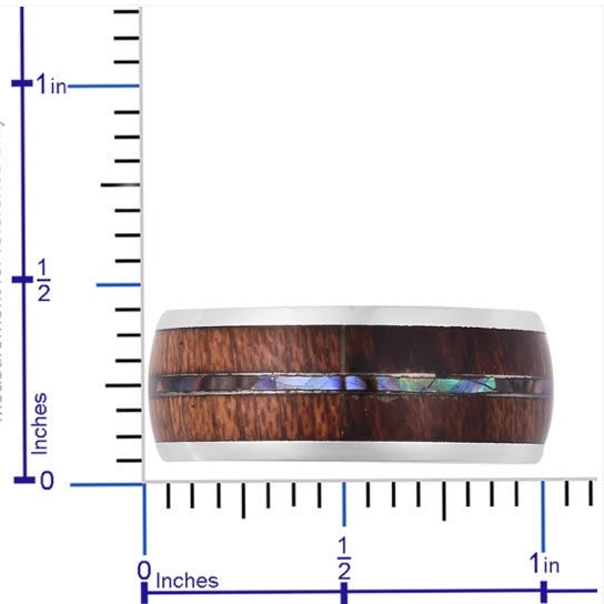 Acacia Wood Abalone Shell Band Ring Wedding Ring