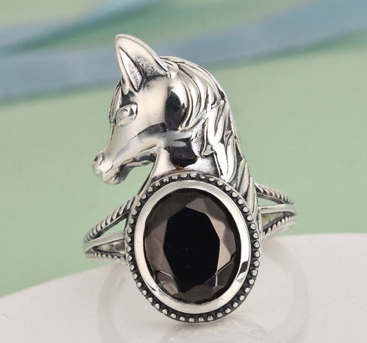 Elite Shungite Horse Silver Ring