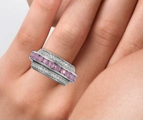 Pink Sapphire & White Zircon Spinner Ring