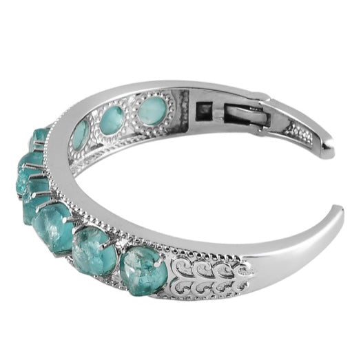 Paraiba Blue Apatite Rough Cut Cuff Bracelet