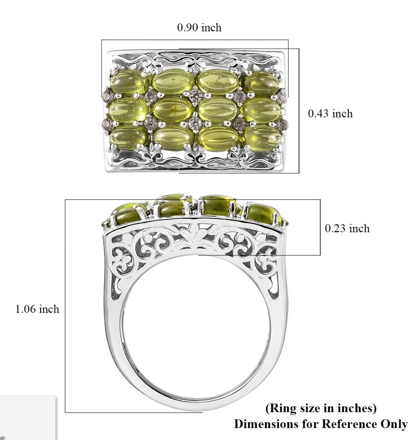 Italian Natural Vesuvianite & White Zircon 925 Sterling Silver Ring