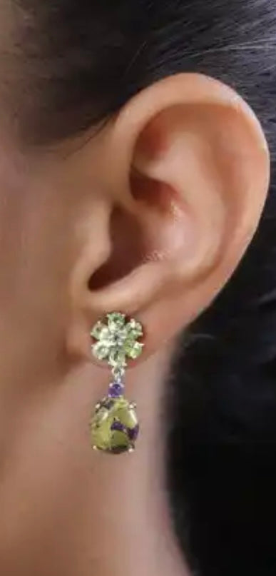 Tasmanian Stichtite & Peridot Dangle Earrings