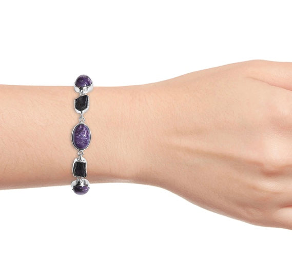 Charoite & Amethyst Bracelet 925 Sterling Silver