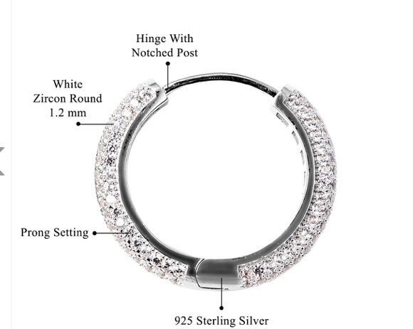 Natural White Zircon Pave Set Hoop Earrings