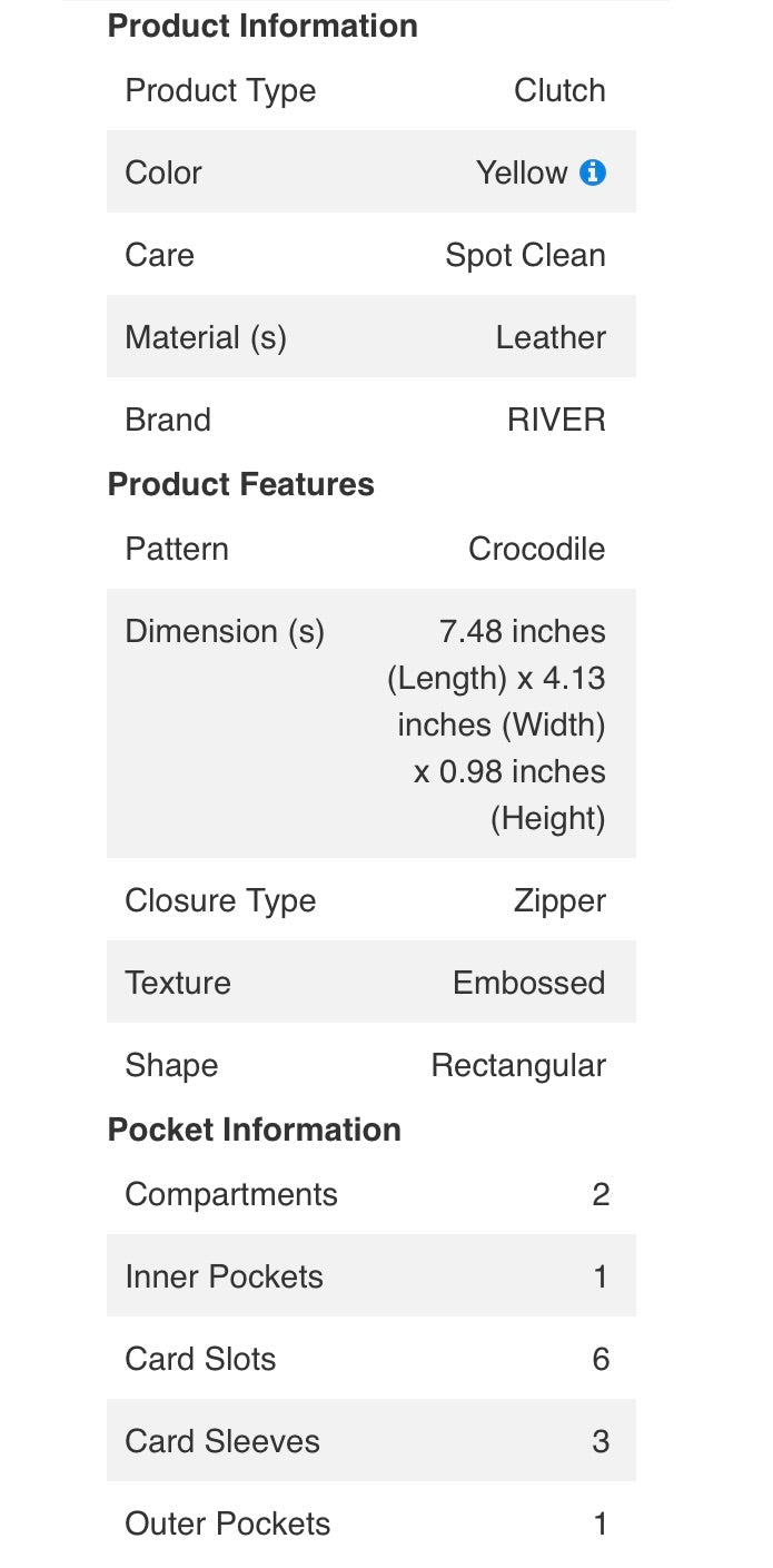 River Brand Genuine Crocodile Leather Yellow Wallet