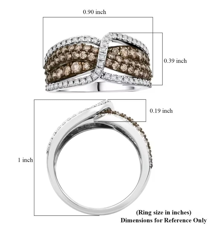 Natural Champagne And White Diamond Sterling Silver Ring