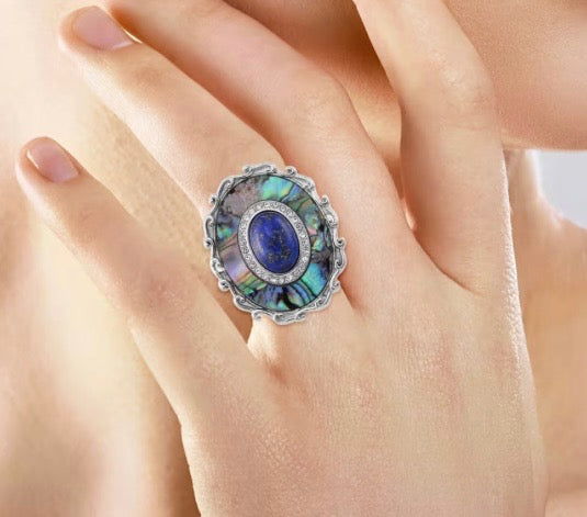 Lapis Lazuli and Abalone Shell Ring