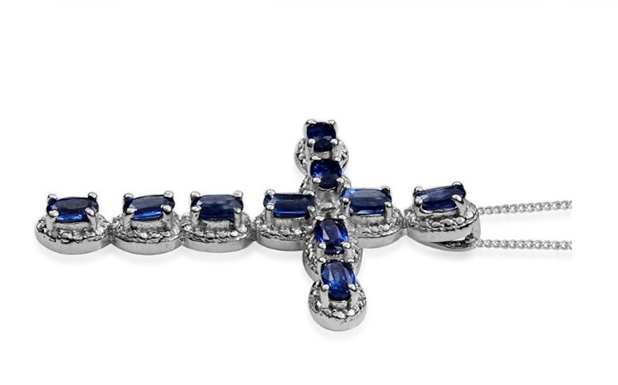 Himalayan Kyanite Silver Cross Pendant With Chain