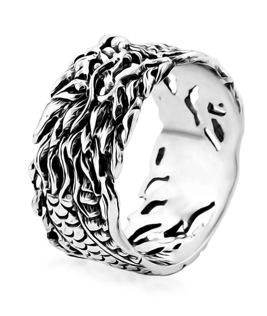 925 sterling silver dragon scale band ring with intricate oxidized detailing from Different Jewelry