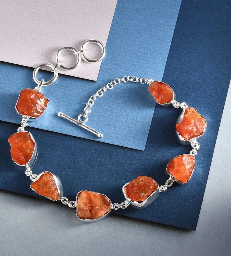 Rough Cut Fire Opal Sterling Silver Bracelet