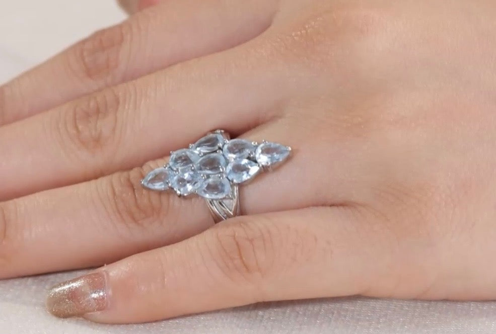 Sky Blue Topaz Elongated Ring In Stainless Steel Ring