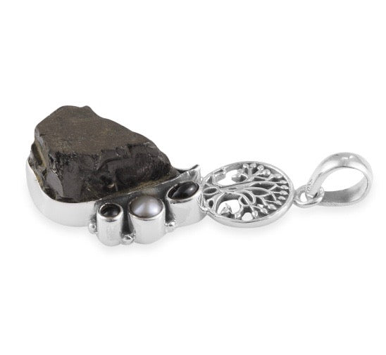 Artisan Crafted Rough Cut Elite Shungite Multi Gemstone Pendant